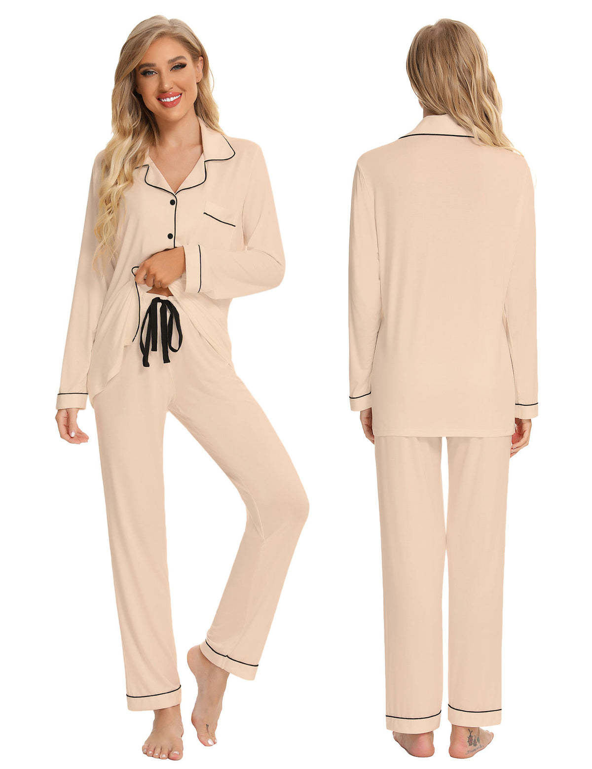 OEM Customizable Women's High Quality Bamboo Viscose Pajamas for Christmas Long Sleeve Thermal Pajamas with Front Logo