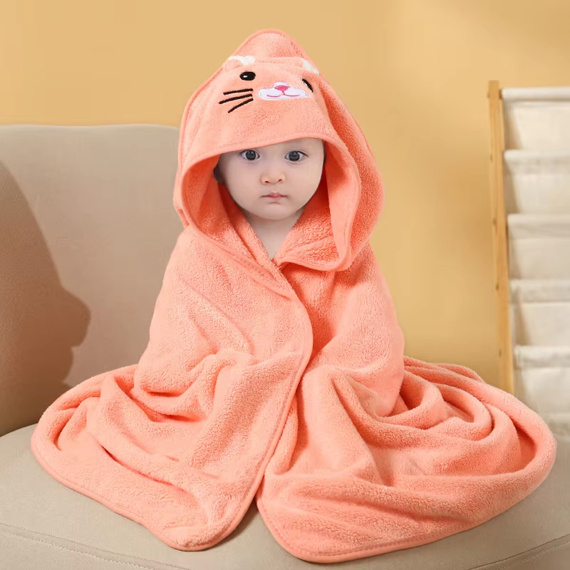 Baby Hooded Cloak Newborn Wrap Spring and Autumn Baby Cartoon Coral Velvet Hooded Cape